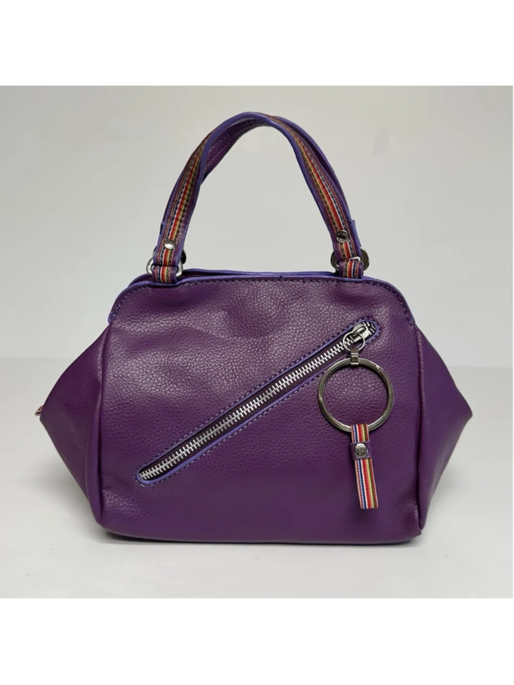 Vintage Y2K Tommy Hilfiger Purple Small Handbag Satchel Rainbow Stripe